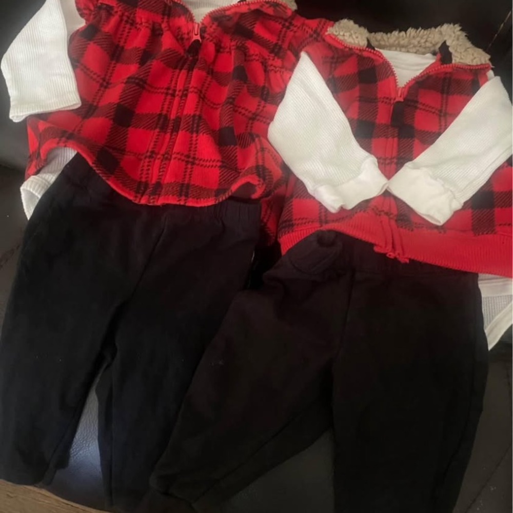 Red Plaid Vest and Black Pants Set